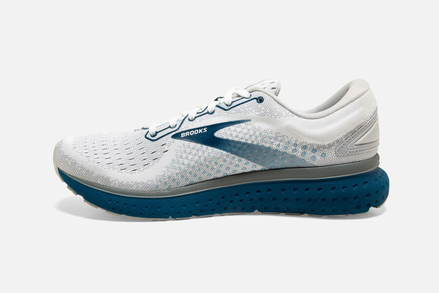 Brooks Running Shoes Mens White/Blue - Glycerin 18 Road - 7594-LRSIW